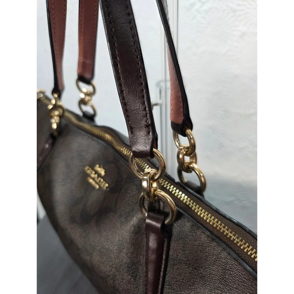 Coach Kelsey Satchel Mahogany‎ Brown Signature Canvas Leather Handbag with COA